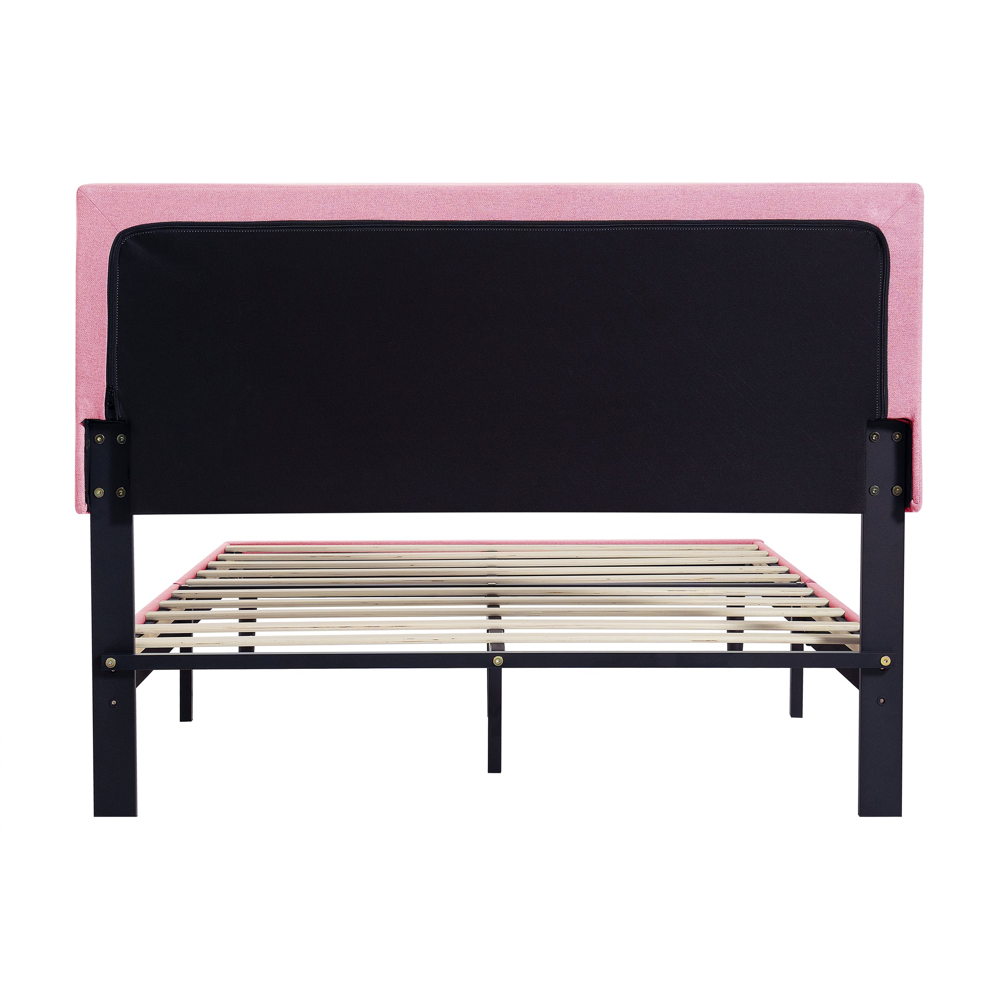 Full Size Upholstered Platform Bed Frame With Modern Button Tufted Linen Fabric Headboard, No Box Spring Needed, Wood Slat Support, Easy Assembly, Pink Full Pink Linen