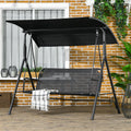 Outsunny 3 Seat Outdoor Patio Swing Chair With Removable Cushion, Steel Frame Stand And Adjustable Tilt Canopy For Patio, Garden, Poolside, Balcony, Backyard, Black 1 Black Steel
