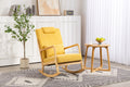 Rocking Chair Upholstered Fabric Rocking Armchair Indoor With High Backrest Glider Chairs And Lumbar Pillow For Living Room Yellow Linen