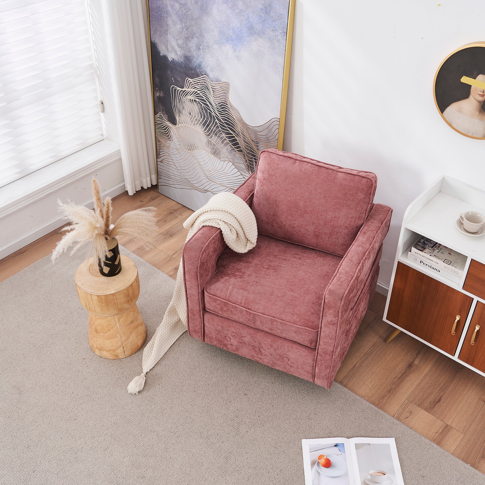 Swivel Barrel Chair For Living Room,360 Degree Swivel Club Modern Accent Single Sofa Chair, Small Leisure Arm Chair For Nursery, Hotel, Bedroom, Office Pink Primary Living Space Modern Linen