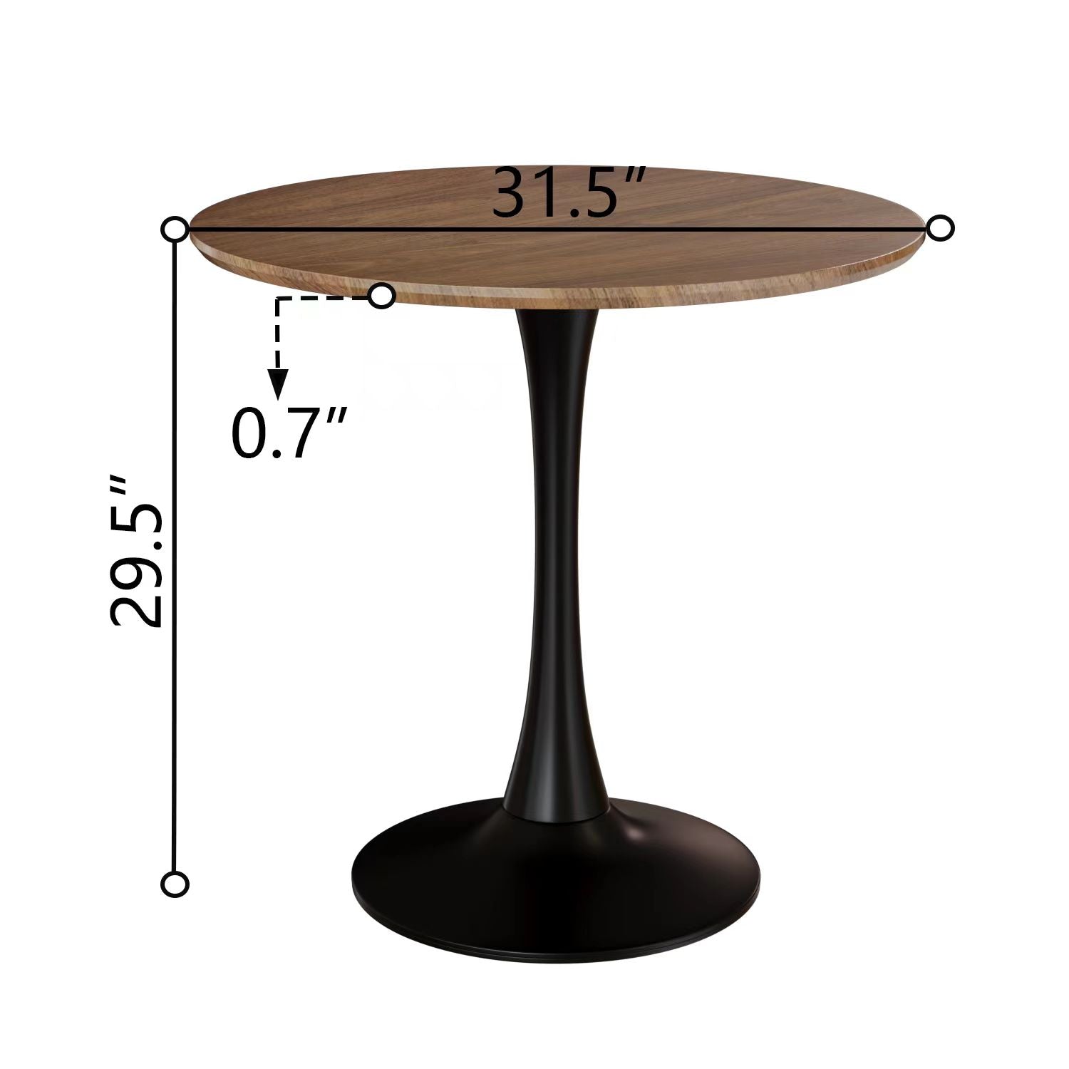 Walnut Color Round Dining Table, 31.5" Tulip Table Kitchen Dining Table 2 4 People With Mdf Table Top & Pedestal Base, Mid Century End Table Leisure Coffee Table Office Living Room Table Walnut Black Mdf