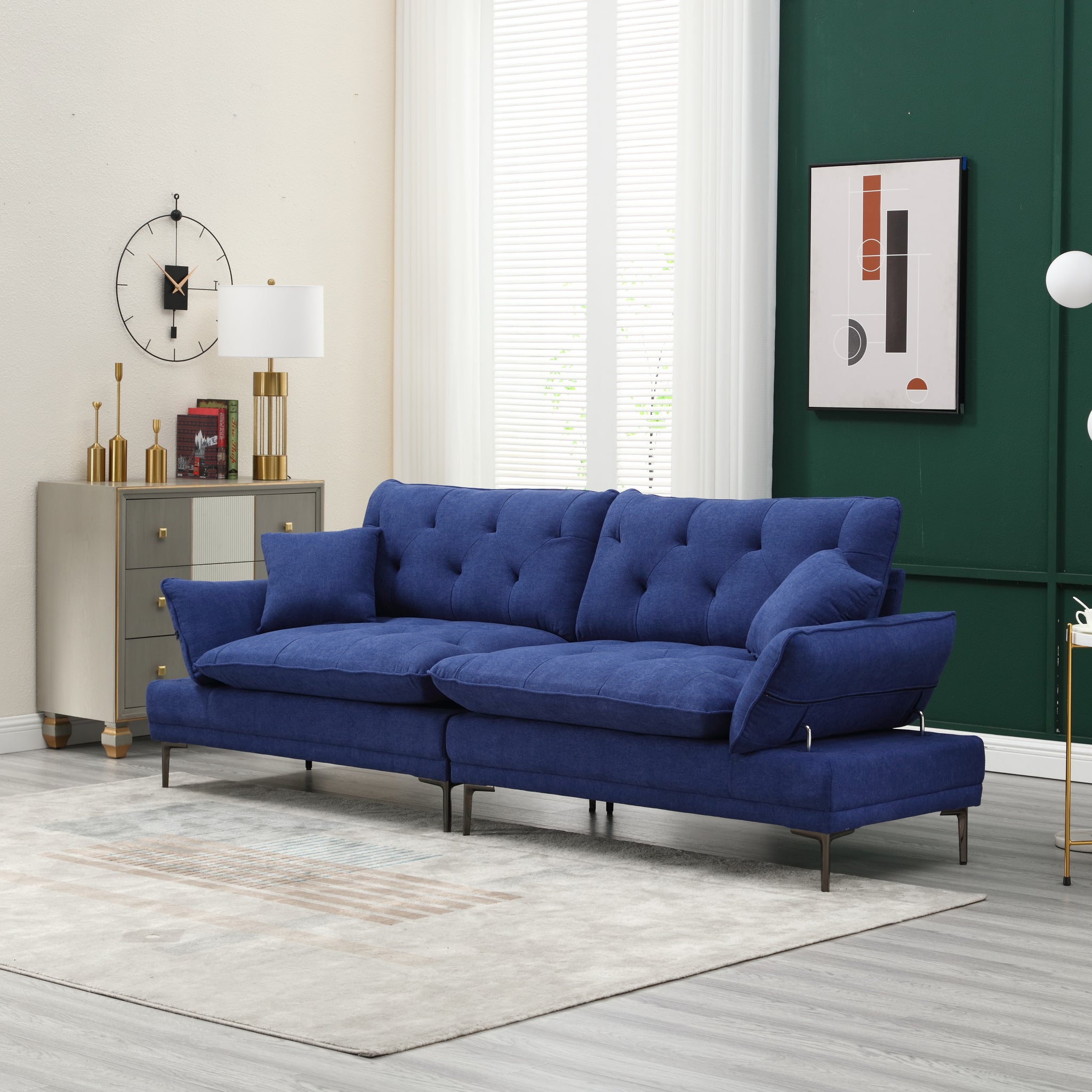 United Linen Sofaaccent Sofa Seat Sofa With Metal Feet Blue Linen 3 Seat