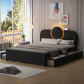 Queen Size Upholstered Platform Bed With Multi Functional Headboard, Trundle And 2 Drawers, Gray Box Spring Not Required Queen Gray Wood Bedroom Upholstered