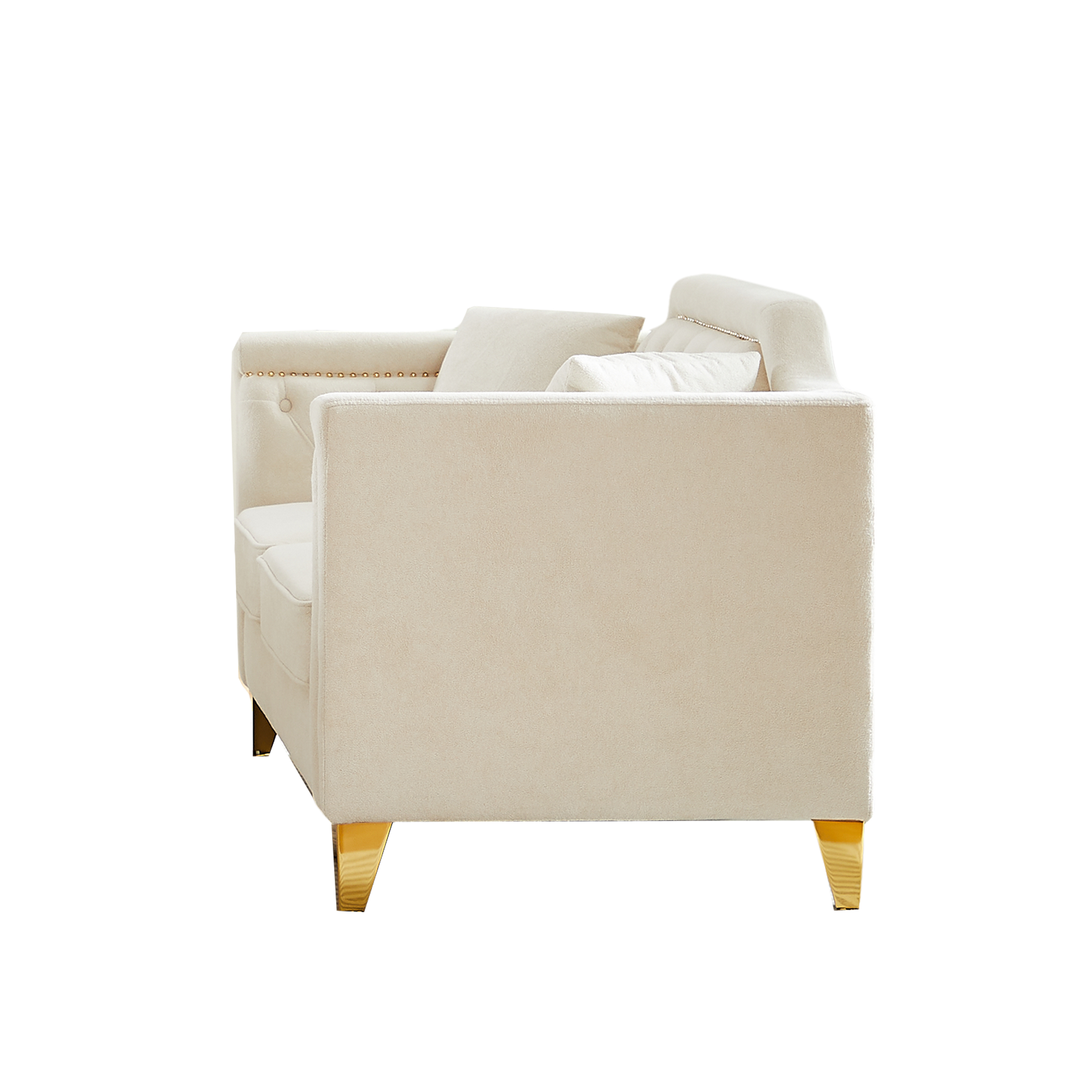 Fx 61.5"Mid Century Design Modern Sofa,Chenille Pull Buckle Design Sofa For Living Room,Buttons Tufted With Copper Nail Decoration Armrest, With 2 Pillows,Modern Couch Upholstered Button And Metal Leg Beige Chenille Wood Pine Foam Fabric 2 Seat