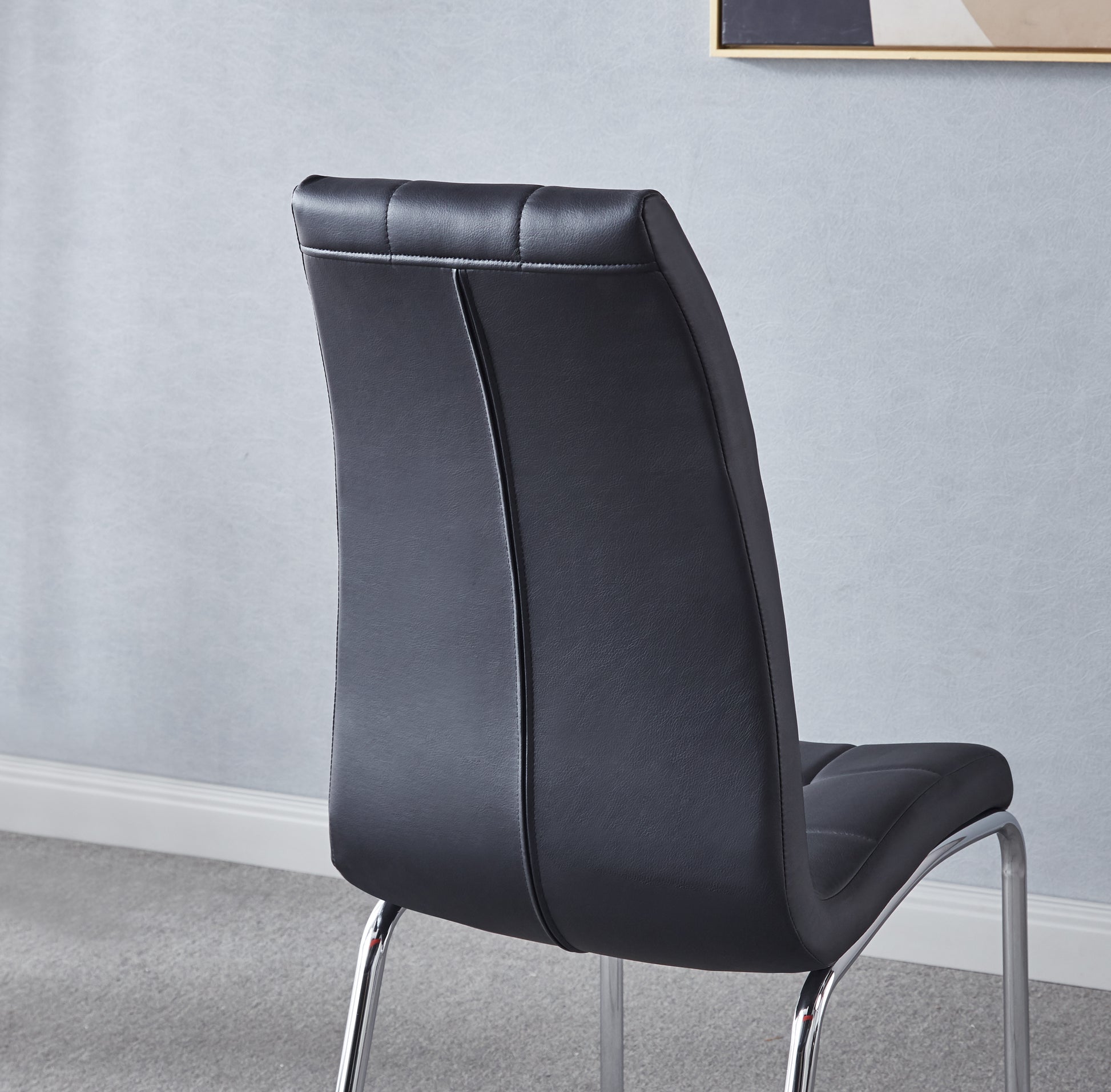 Modern Lattice Designdining Chair With Silver Metal Legs Set Of 4 White Black Metal