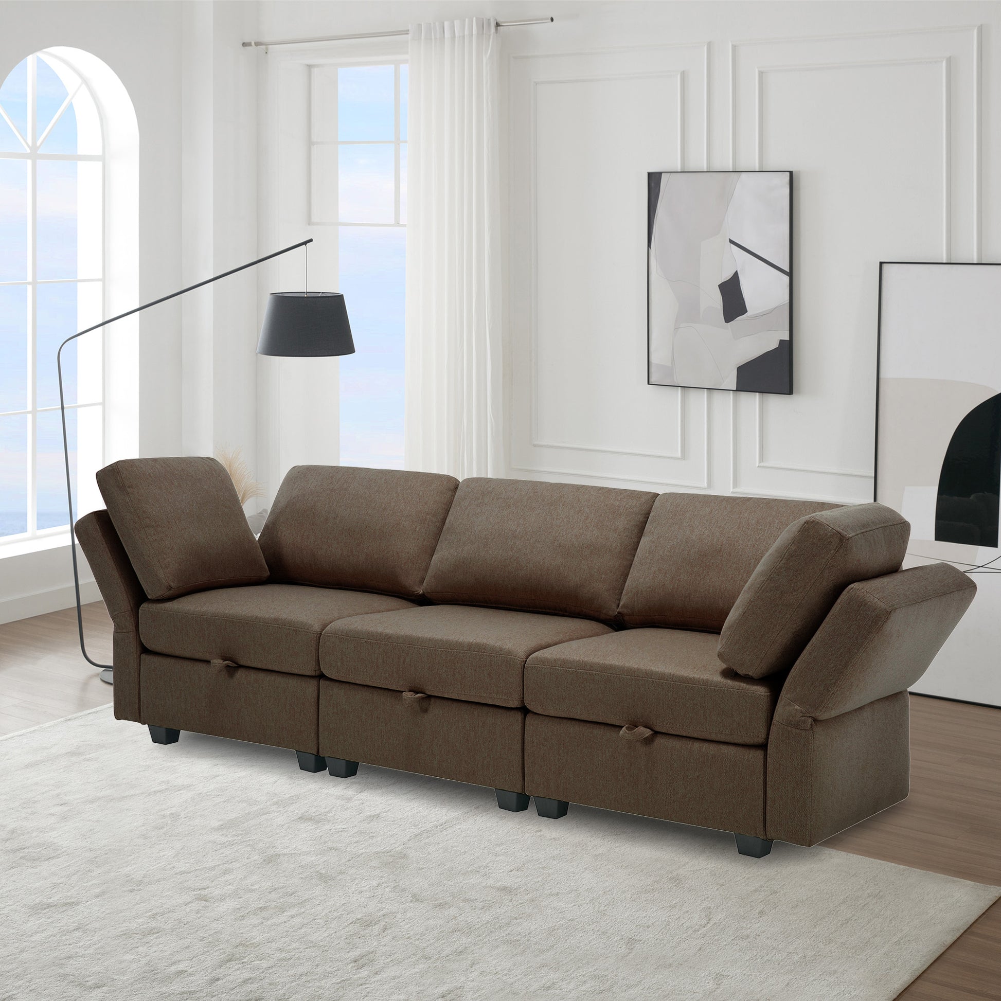 Oversized Modular Sectional Convertible Fabric Sofa Set,Extra Large Sectional Storage Seat Couch For Living Room, 3 Seat Modern Modular Sofa Brown Brown Polyester 3 Seat