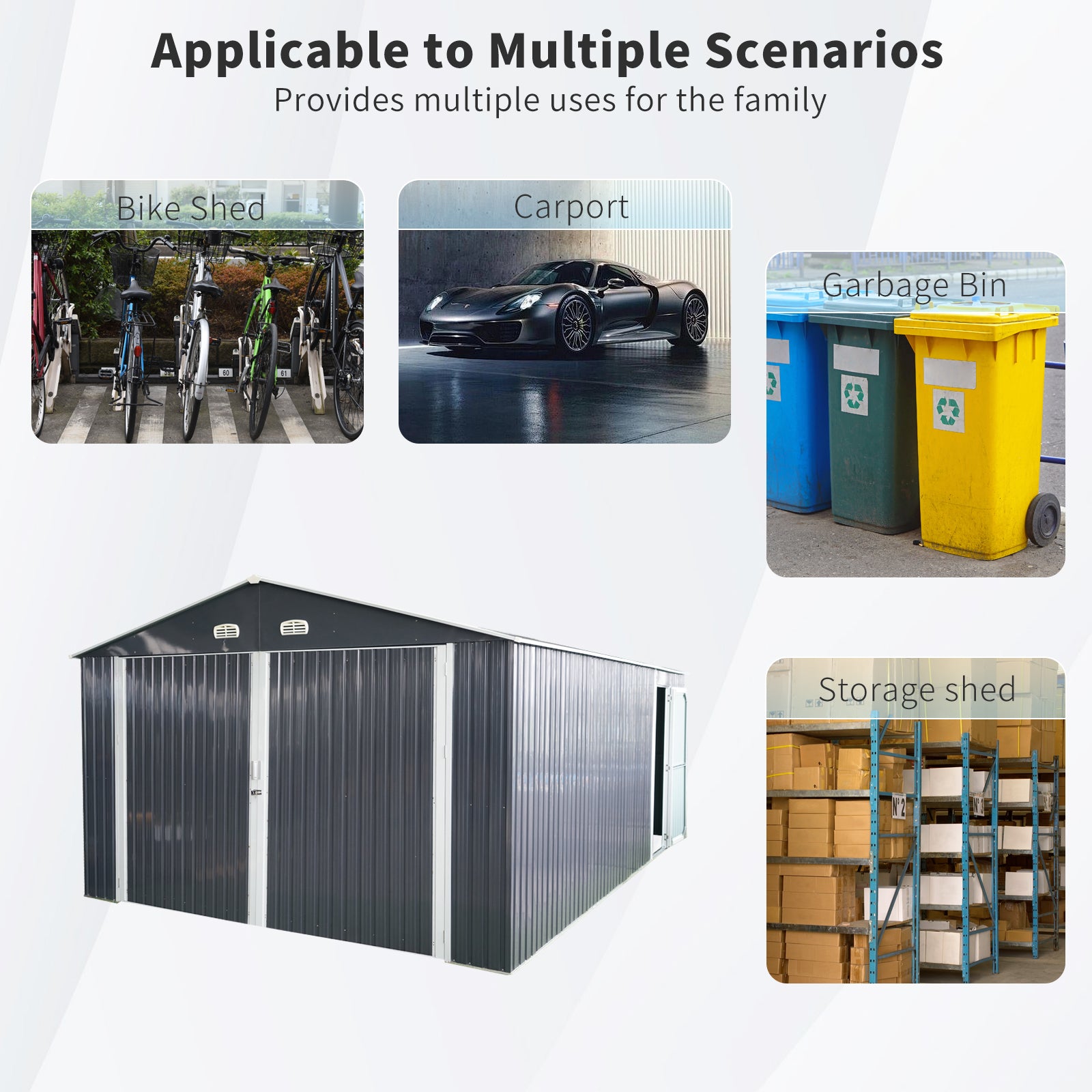 20X13 Ft Outdoor Storage Shed Metal Garage Shed For Car, Bike, Lawnmower Backyard Tool House Building 2 Doors And 4 Vents, Black Black Metal