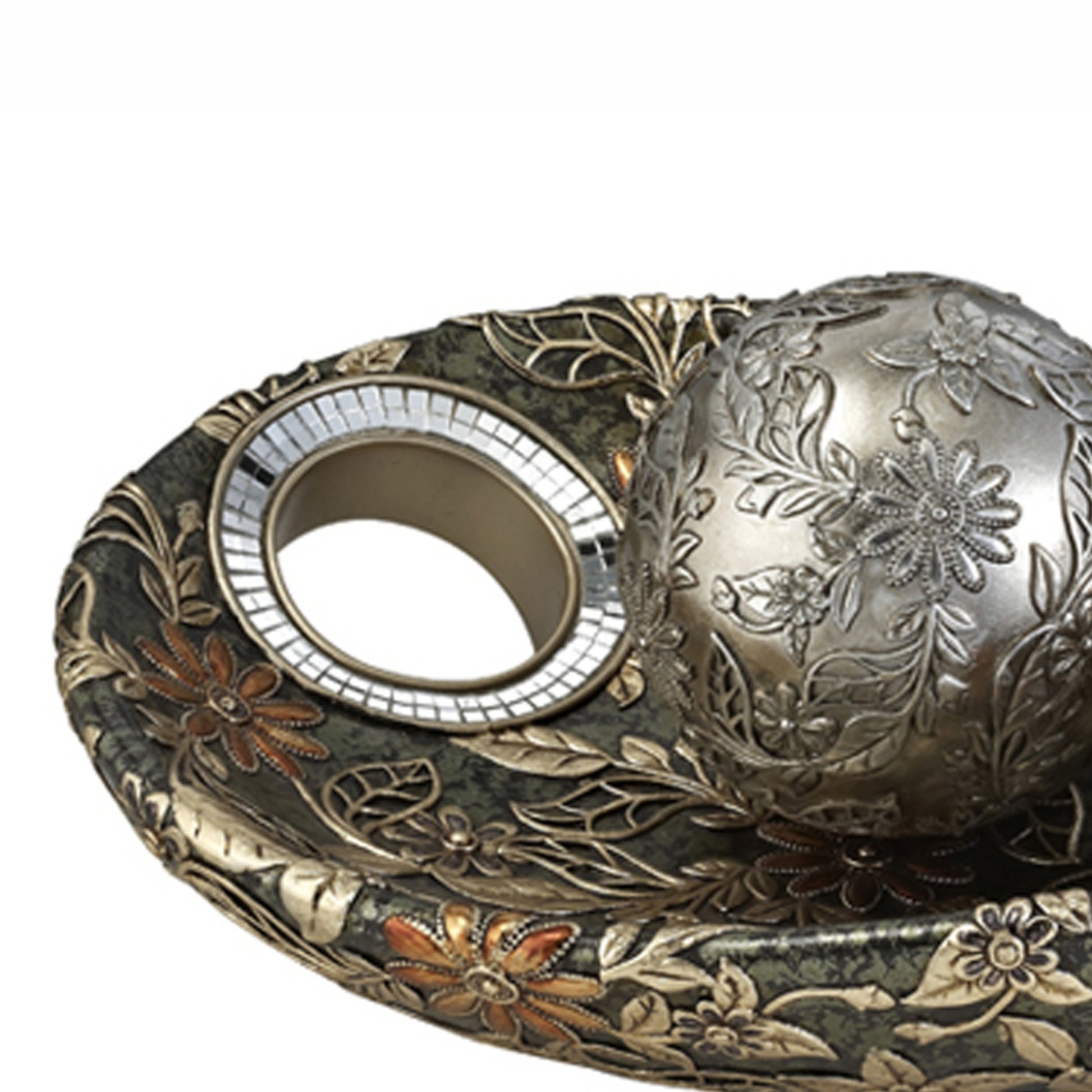 8.25 Long Inch Chrysanthemum Resin Fruit Bowl W Spheres Multicolor Polyresin