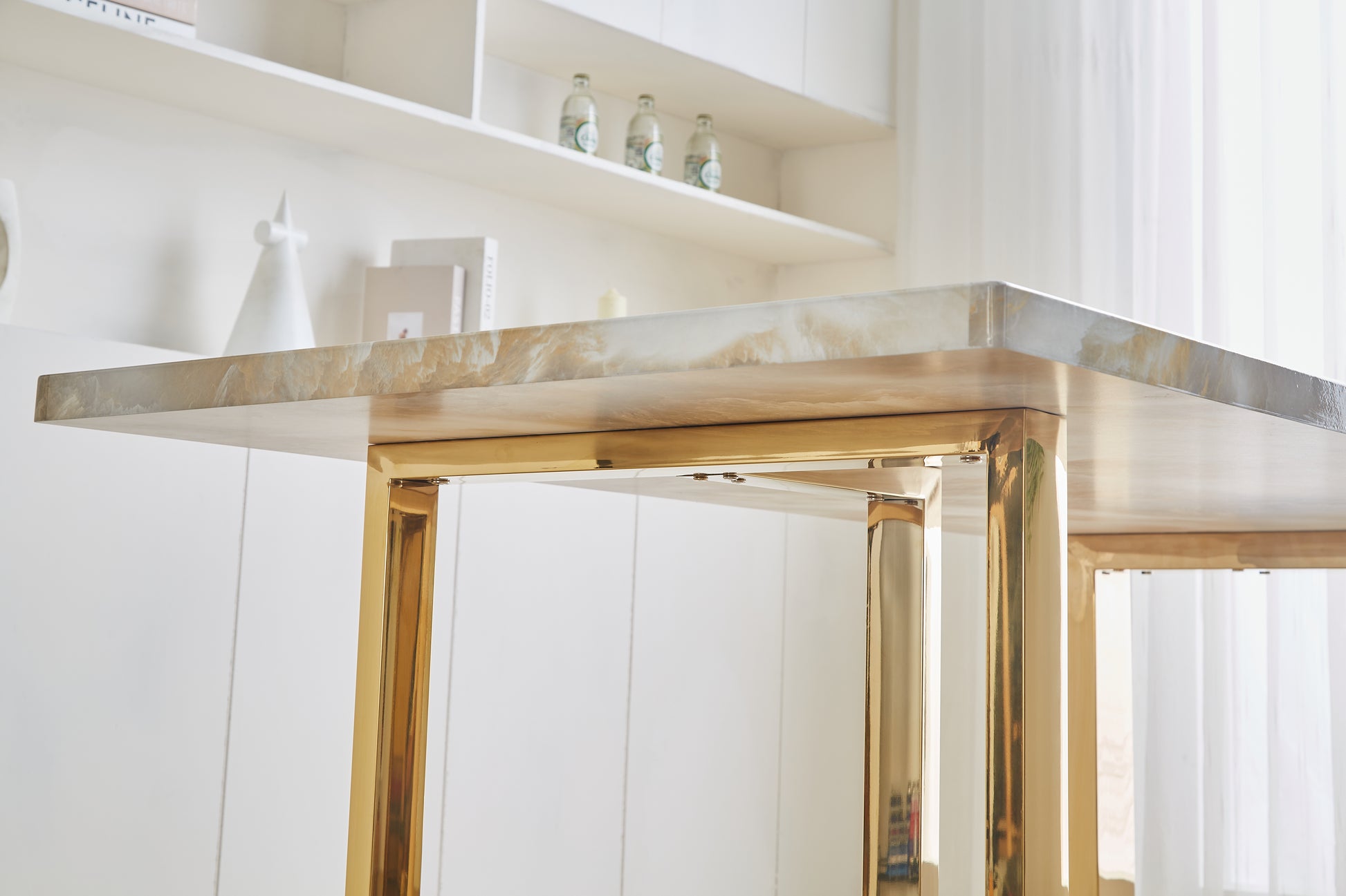 Luxurious Faux Marble Mdf Dinning Table For 6 Or 8, Rectangular 70.9"L*35.4"W*29.8"H, Thick And Solid Stainless Steel Legs, Durable Sturdy, Easy To Assemble, For Kitchen Living Room Office, White White Gold Ergonomic Kitchen