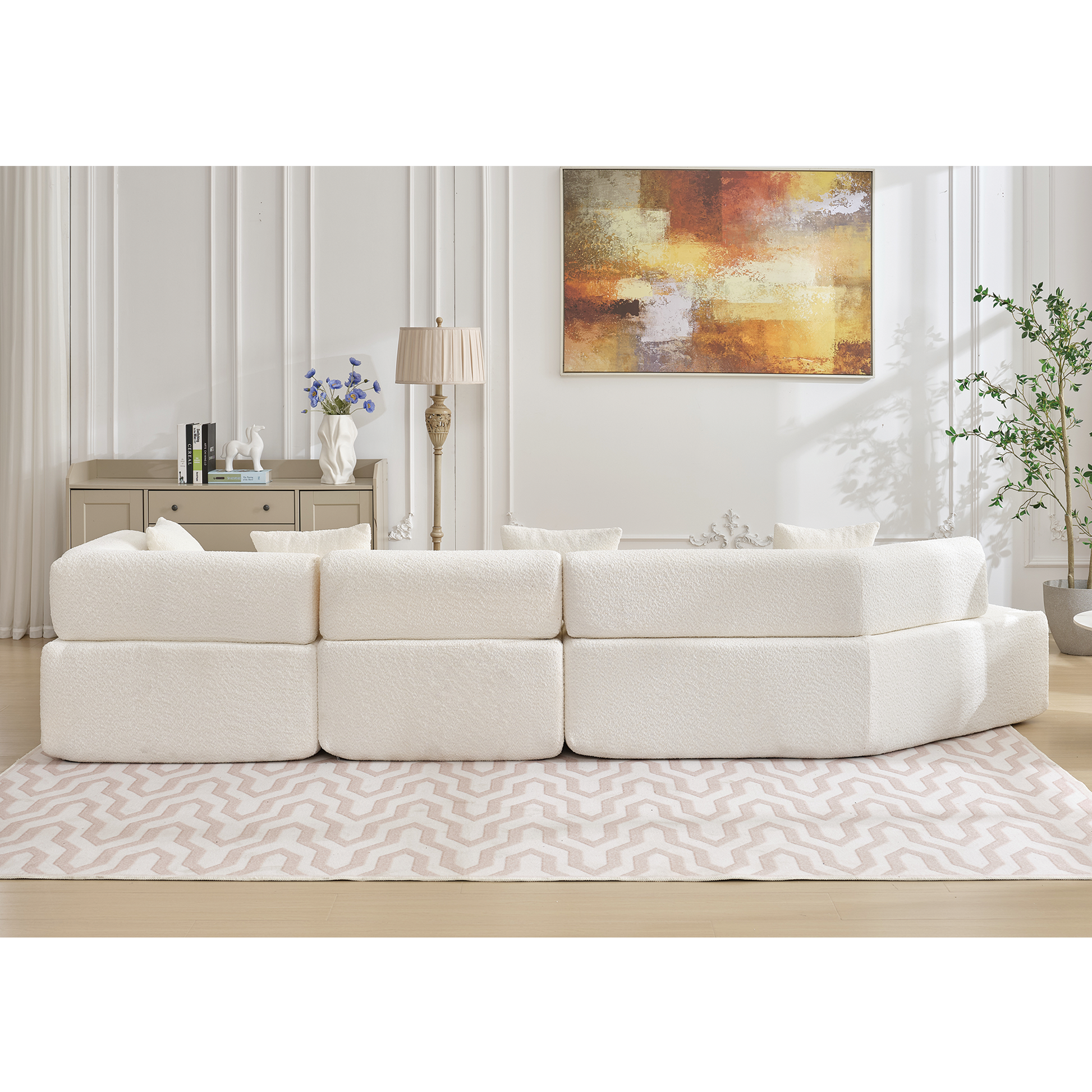 Arrived Modern Minimalist 140" L Shape Couch ,No Assembly Required,Boucle,Modular Sofa ,Couch With Chaise,Free Combination Foam Filled Sofa, 4 Seats,White White Polyester Primary Living Space Soft Modern Foam Polyester 4 Seat