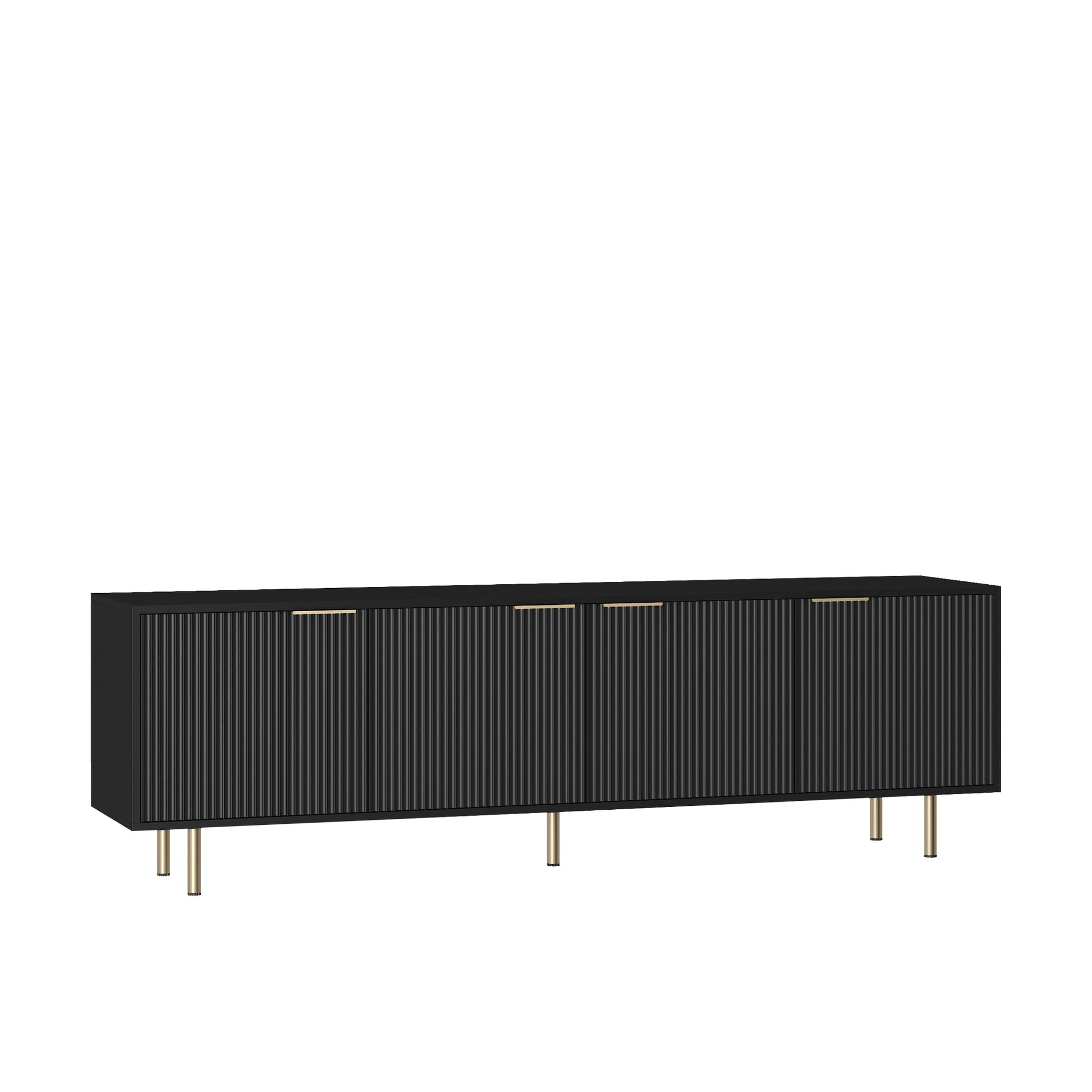 Black Modern Tv Stand Fluted 68"Entertainment Center With Storage Doors, Tv Console Media Cabinet, For 55 Inch Tv, Living Room Black 60 69 Inches Mdf