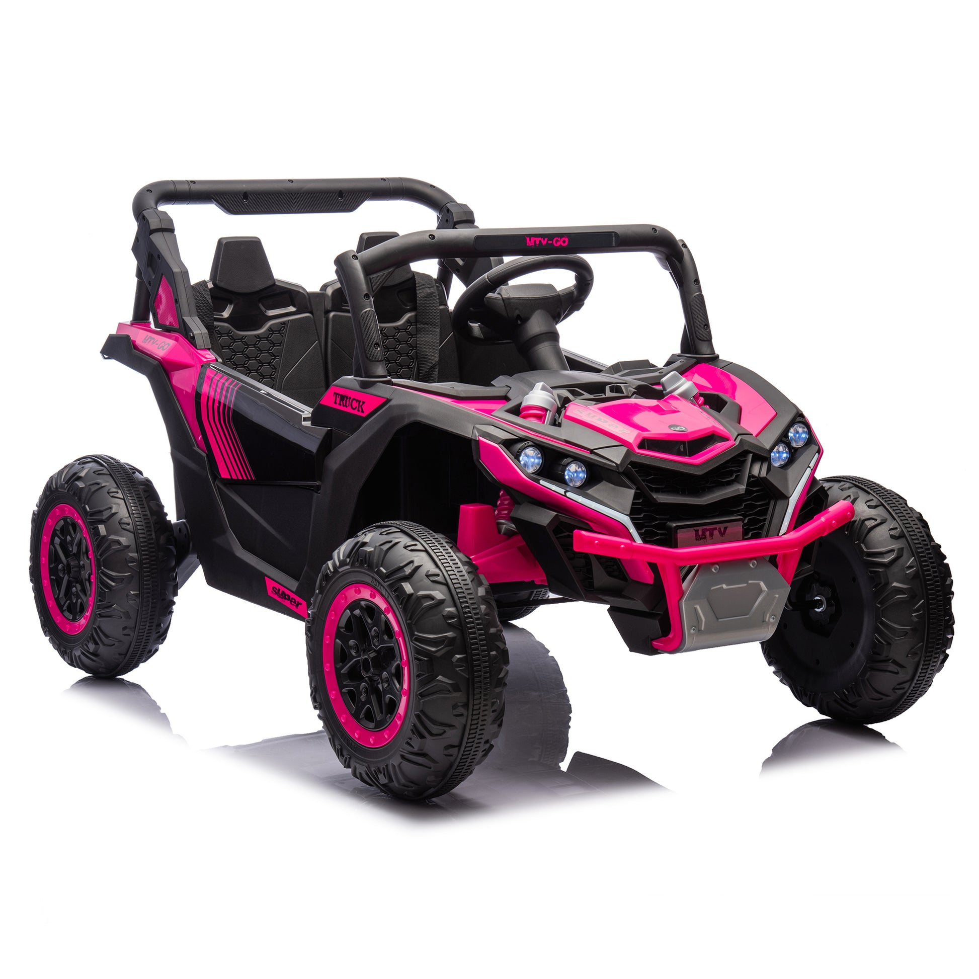 24V Two Seater Kids Ride On Utv W Parents Remote Control,Four Wheel Suspension,Slow Start,Large Wheel Design,Anti Collision Bar,Storage Space,Music,Usb,Bluetooth,Volume Control,Led Lights For Kids 3 . Pink 100 149 Lbs Polypropylene