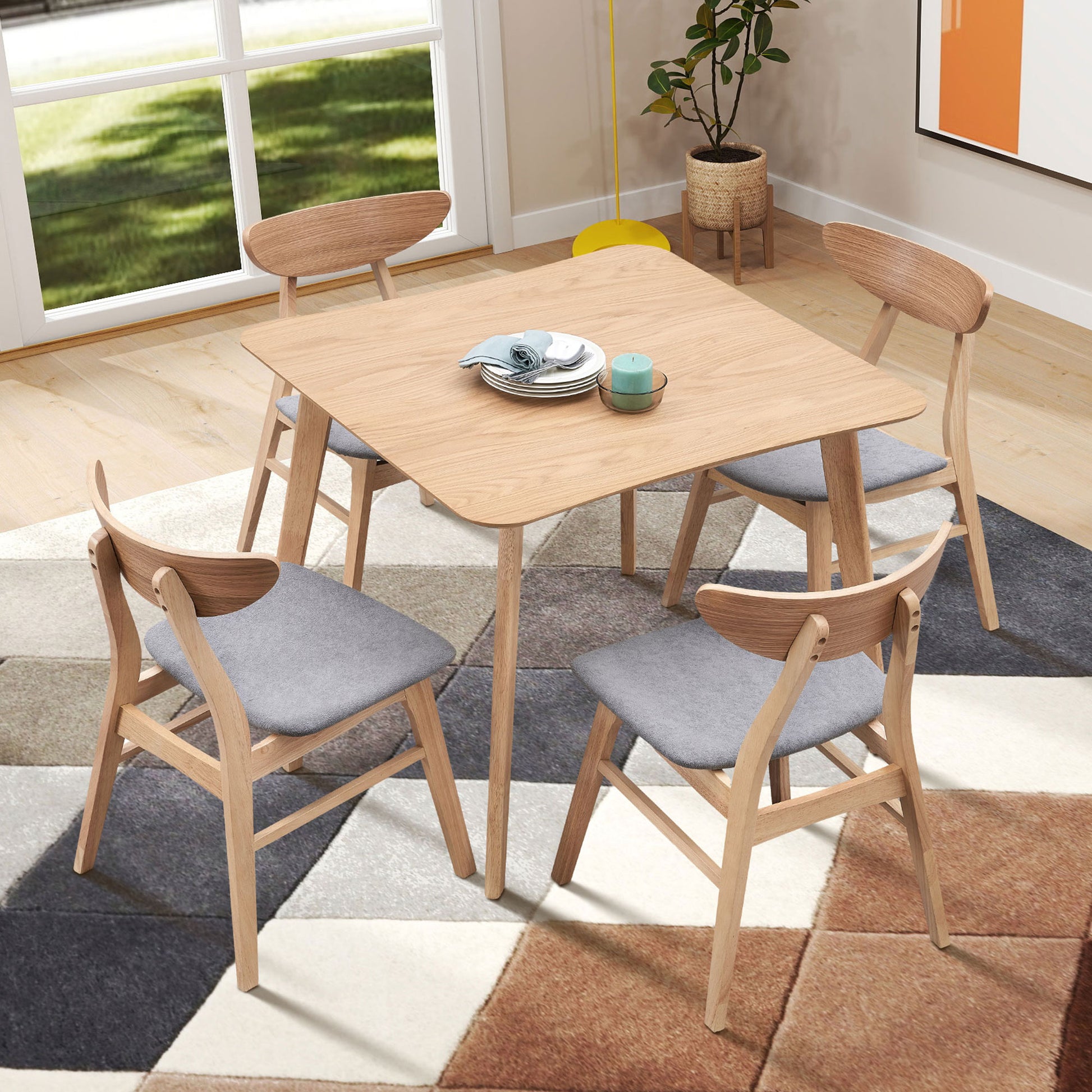 1 Table With 4 Chairs Wooden Dining Table Set, Modern Simple Design Square Kitchen Table And Fabric Upholstered Dining Chairs For Dining Room, Kitchen, Saving Space, Oak Oak Solid Wood Mdf