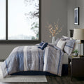 7 Piece Jacquard Comforter Set Navy Cal King California King Navy Polyester