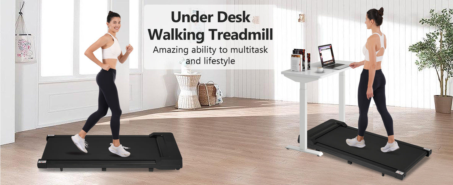 Walking Pad Under Desk Treadmill For Home Office 2.5Hp Walking Treadmill 0.6 4Mph 300Lbs Capacity Treadmill For Walking Running Remote Control Batteries Black Metal