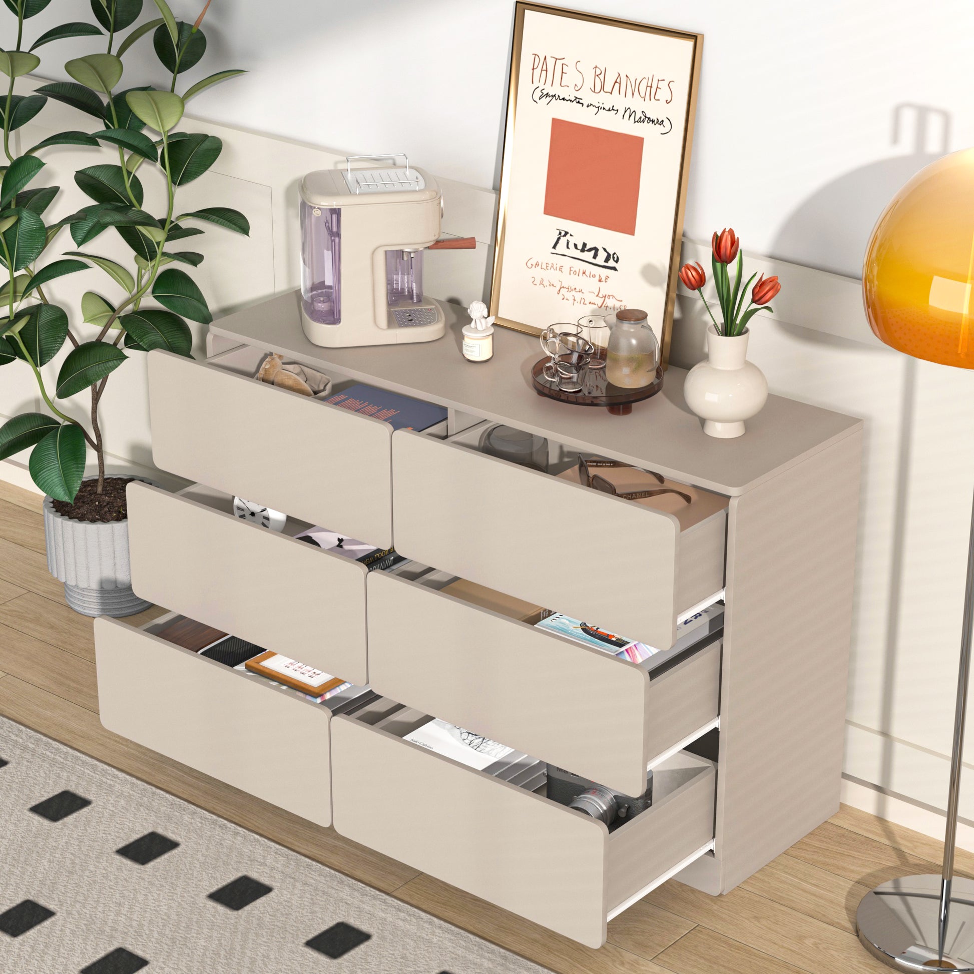 Drawer Dresser Cabinet,Sideboard,Bar Cabinet,Buffet Server Console,Table Storge Cabinets,Flat Out The Corners Of The Drawers,Six Drawers,For Dining Room,Living Room,Bedroom,Kitchen Hallway,Light
