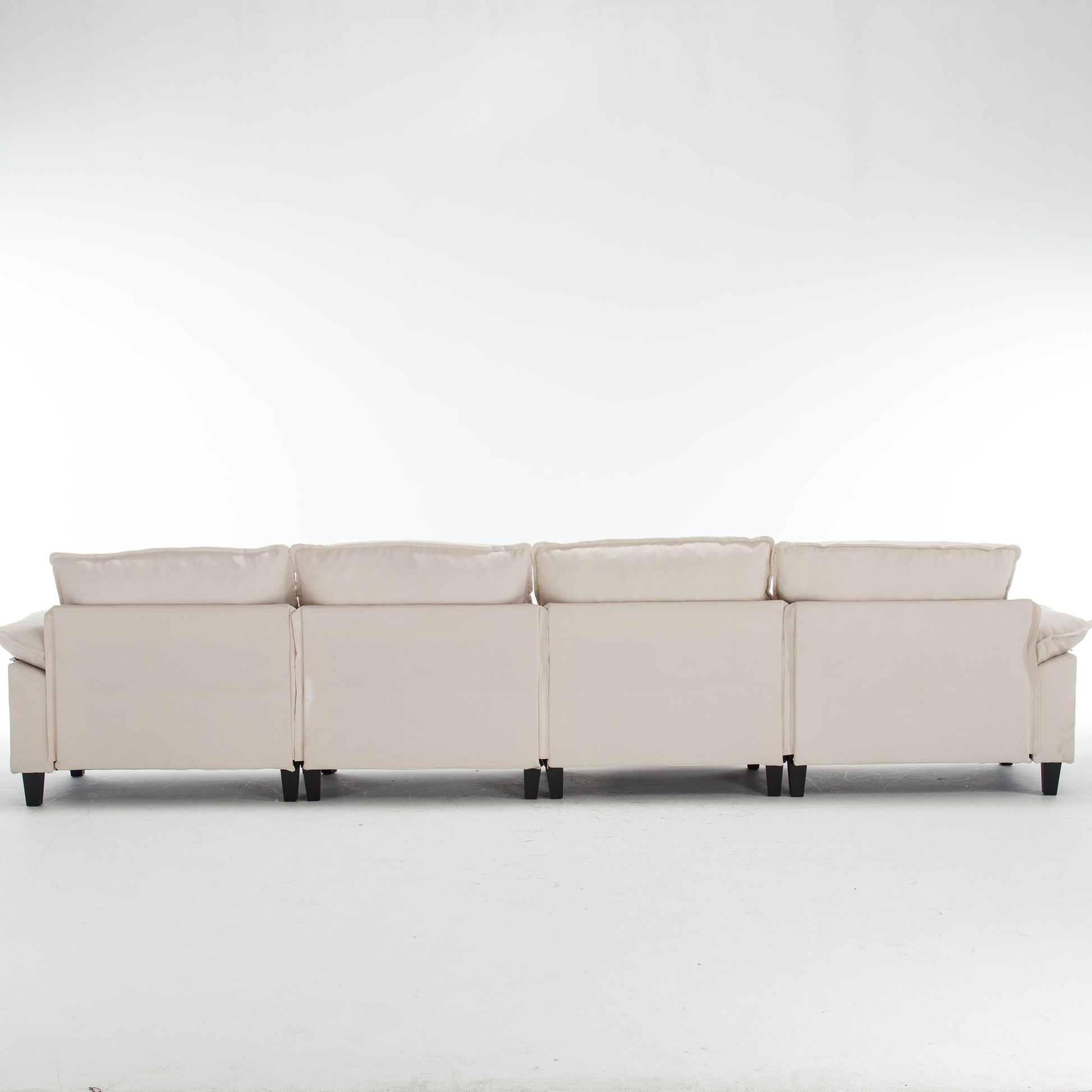 154.8" Oversized Modular Sofaice Velvet Large U Shaped Couch Comfy Upholstered 4 Seat Sofa With 2 Ottoman, 4 Lumbar Pillow, Deep Seat Couch For Living Room Beige Wood Primary Living Space Modern Foam Polyester 6 Seat