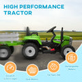 Aosom 12V Ride On Tractor With Trailer, 25W Dual Motors, Battery Powered Electric Tractor With Remote Control, Music Startup Sound And Horn, Led Lights, Green Green Plastic