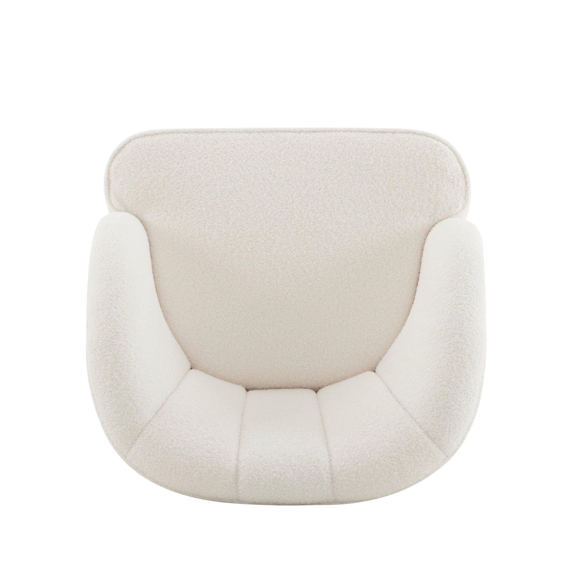 Upholstered Barrel Accent Chair With Wooden Legs White Rubberwood Boucle