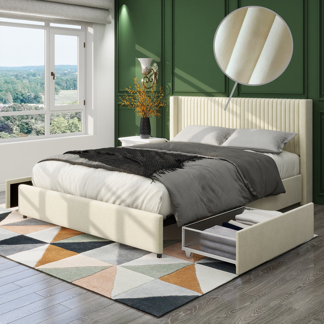 Same As B083P156196 Anna Patented 2 Drawer Storage Bed Queen Ivory Velvet Upholstered Wingback Platform Bed Modern Design Headboard With Tight Channel Wooden Slat Mattress Support No Box Spring Needed Box Spring Not Required Queen Ivory Metal Bedroom