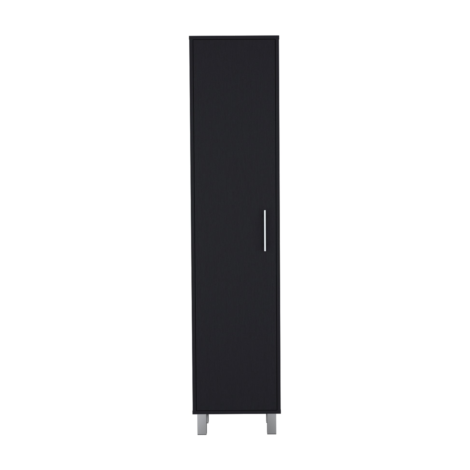 Storage Cabinet 71"H With 5 Tier Shelf, 3 Broom Hangers And Metal Hardware, Black Black Solid Wood Mdf Engineered Wood