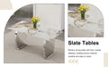 Modern Rectangular Dining Table, Imitation Marbled Rock Plate Table Top, Stainless Steel Table Legs, Suitable For Kitchen, Dining Room, Living Room 63 Inches * 31.4 Inches. Silver Sintered Stone