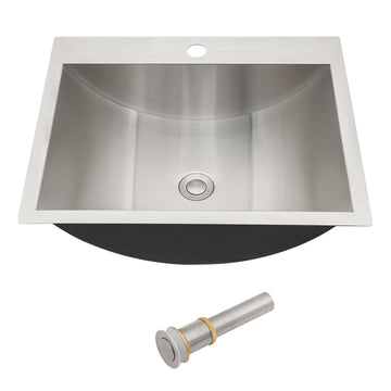 21"X17" Brushed Nickel Stainless Steel Drop In Bathroom Sink With Pop Up Drain Brushed Nickel Stainless Steel