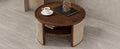 2 Tiered Round Walnut Wood Coffee Table With Storage Rattan Base In 31.3'' Walnut Rubber Wood