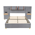 Full Size Upholstered Platform Bed With Two Outlets And Usb Charging Ports On Both Sides, Two Bedside Pillows, Storage Shelf, Velvet,Gray Full Gray Mdf Lvl