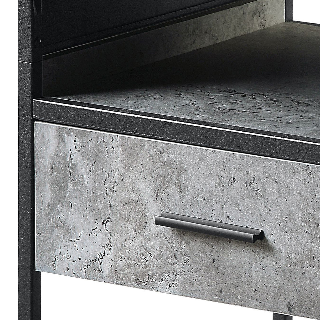 Concrete Grey And Black 1 Drawer End Table Black Grey Primary Living Space Modern Drawers Rectangular Wood Metal Sled