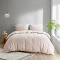 3 Piece Cotton Jacquard Duvet Cover Set Queen Pink Cotton
