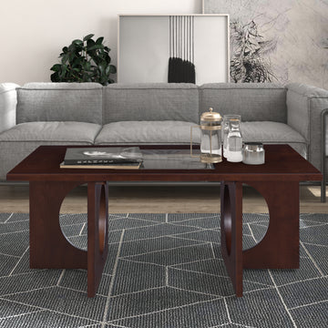 47" Contemporary Wood Rectangular Coffee Table With Clear Tempered Glass Top, Light Espresso Light Espresso Mdf Glass