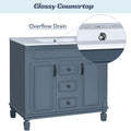 36'' Bathroom Vanity With Top Sink, Modern Bathroom Storage Cabinet With 2 Soft Closing Doors And 2 Drawers, Single Sink Bathroom Vanity Blue Bathroom Modern Solid Wood Mdf Ceramic,Solid Wood Mdf