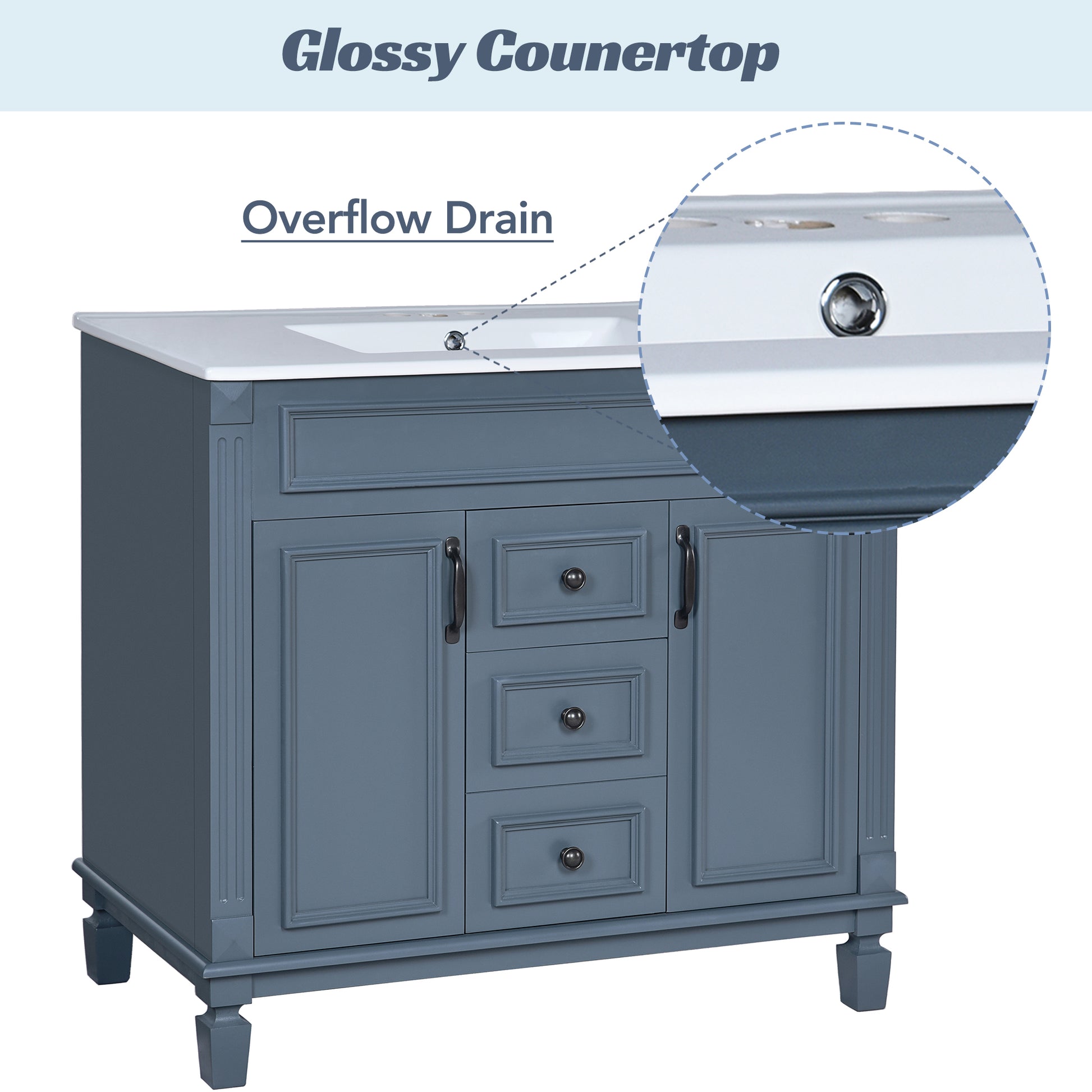 36'' Bathroom Vanity With Top Sink, Modern Bathroom Storage Cabinet With 2 Soft Closing Doors And 2 Drawers, Single Sink Bathroom Vanity Blue Bathroom Modern Solid Wood Mdf Ceramic,Solid Wood Mdf