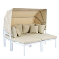 3 Piece Patio Daybed With Retractable Canopy Outdoor Metal Sectional Sofa Set Sun Lounger With Cushions For Backyard, Porch, Poolside, Beige Yes Lounge Beige Weather Resistant Frame Water Resistant Cushion Garden & Outdoor Complete Patio Sets Foam Metal