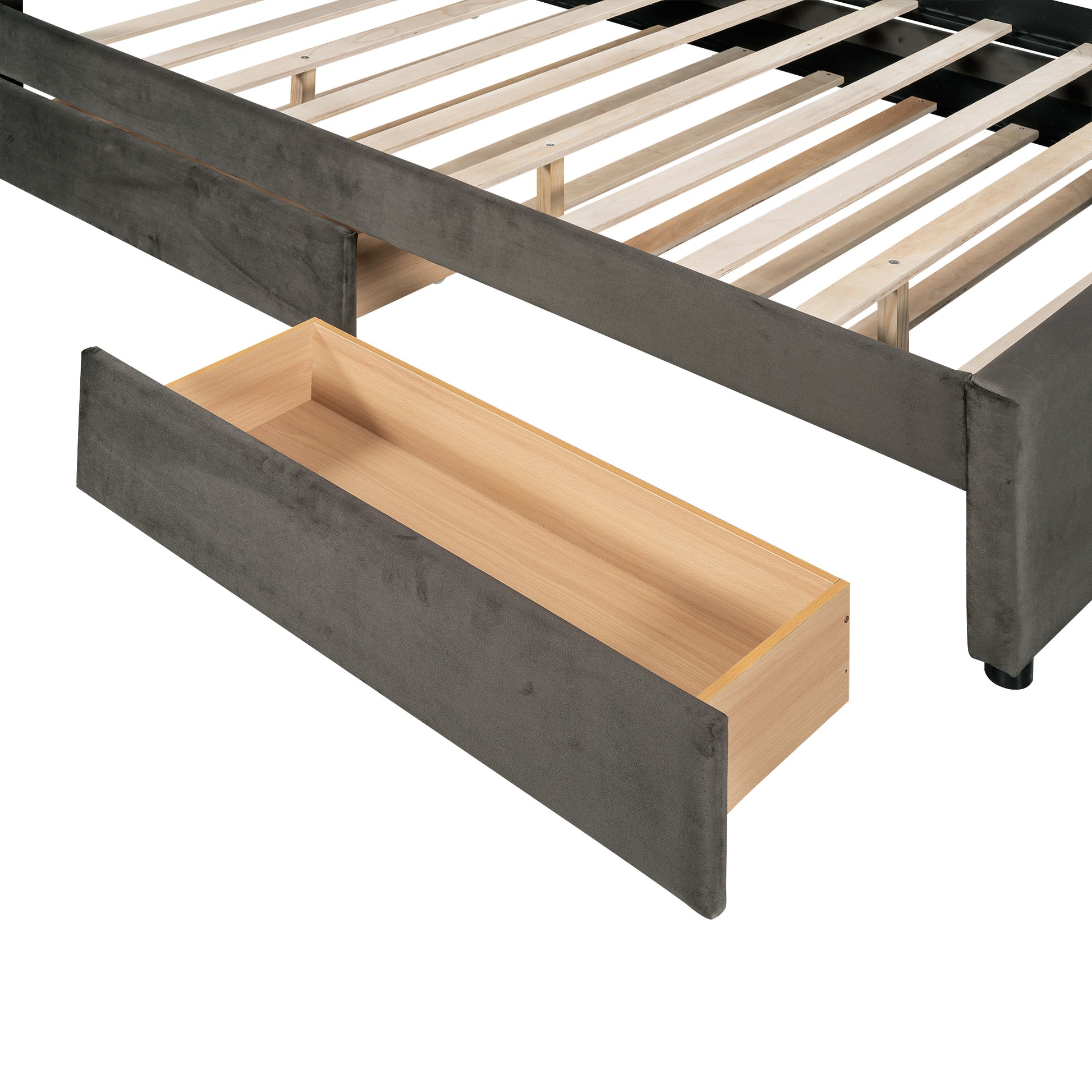 Full Size Upholstered Platform Bed With Multi Functional Led Headboard, Trundle And 2 Drawers, Gray Box Spring Not Required Full Gray Wood Bedroom Upholstered