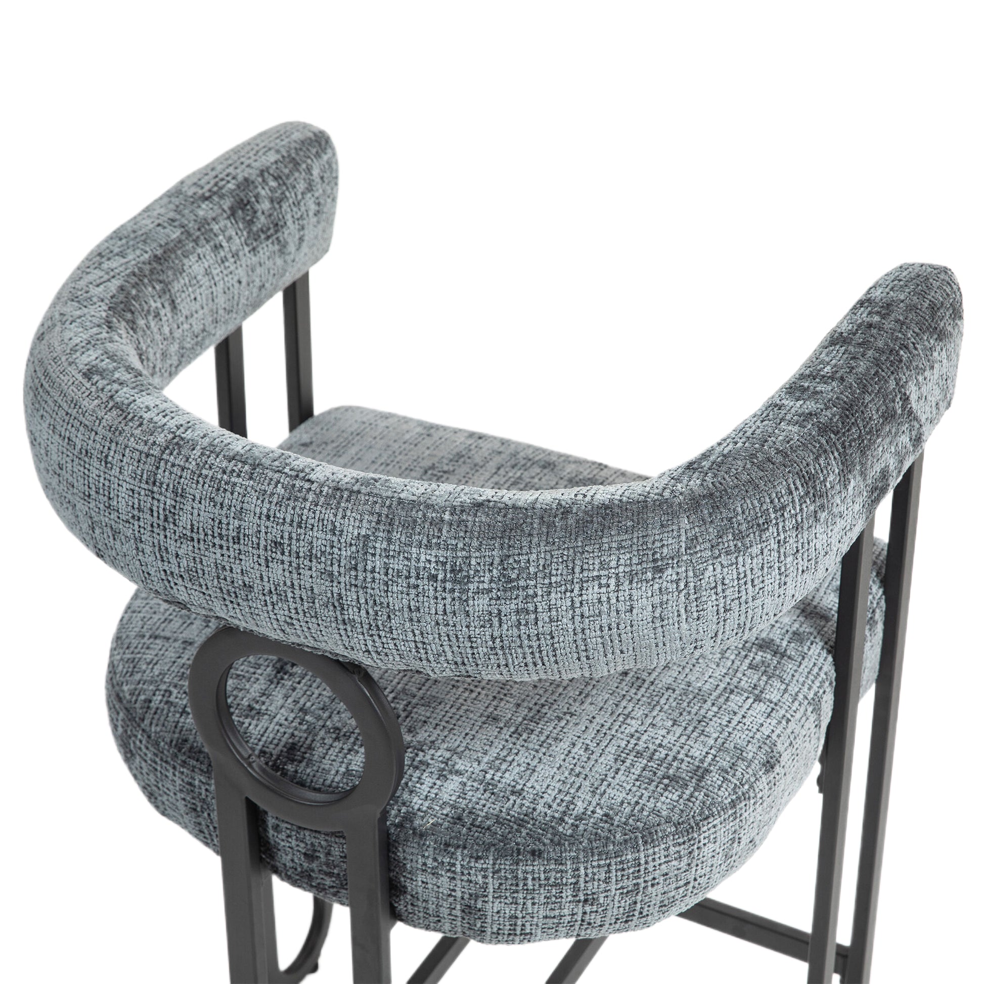 Coolmore Bar Stools Set Of 2, Modern Bar Stool With Back, Black Metal Frames, Upholstered Bar Stools For Kitchen Island, Pub, Club Gray Chenille Gray Dining Room Foam Chenille