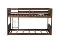 Twin Over Twin Floor Bunk Bed With Panelled Headboard And Footboard, Solid Rubber Wood Foundation With Safety Guardrails, Built In Ladder,Antique Oak Twin Antique Dark Oak Rubber Wood