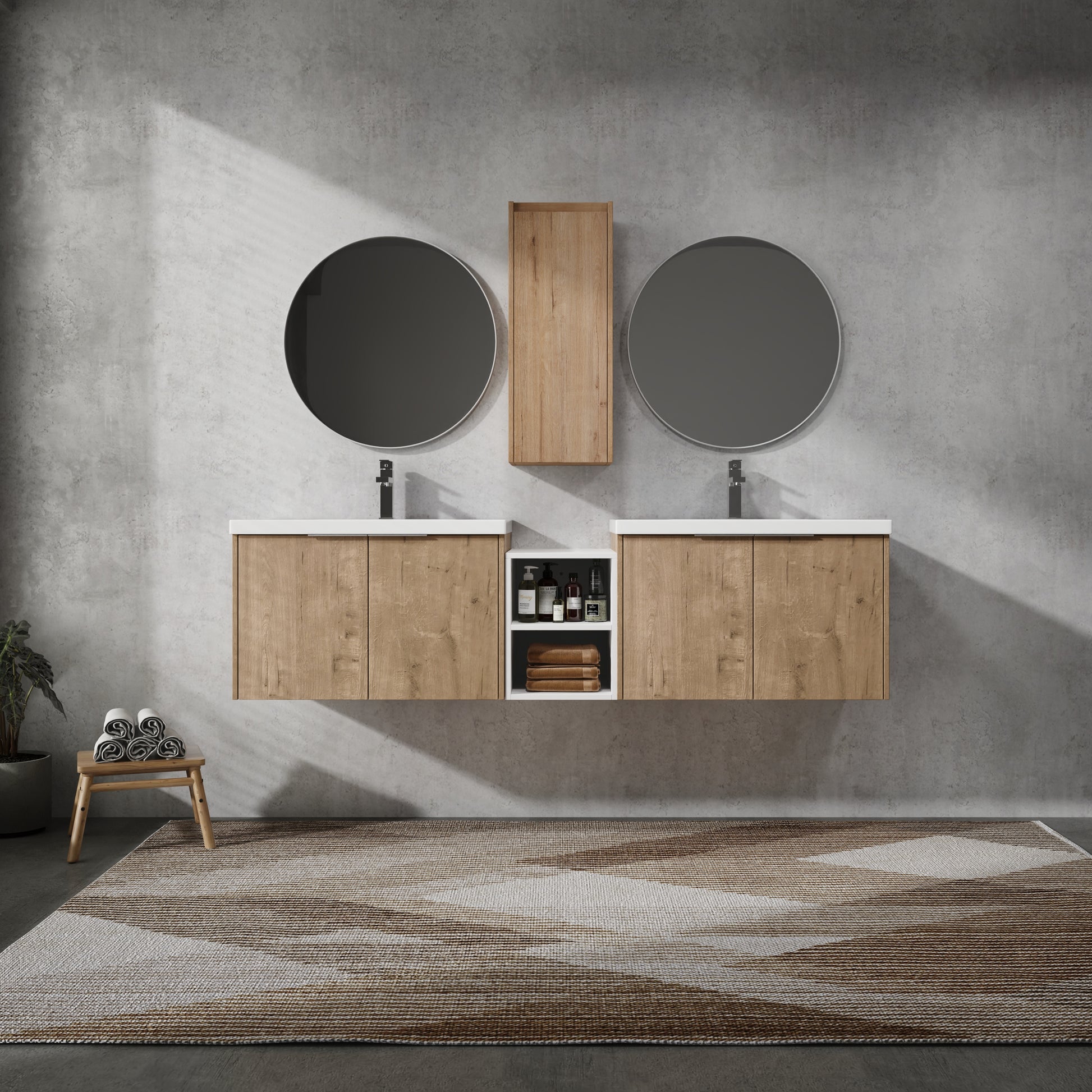 72" Wall Mounted Bathroom Vanity With Sink And Side Cabinet, Soft Close Doors,00112Imo 00630Imox2 00612Gwh Combination Cabinet Kd Packing Imitative Oak Bathroom Modern Plywood Plywood