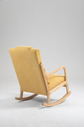 Rocking Chair Upholstered Fabric Rocking Armchair Indoor With High Backrest Glider Chairs And Lumbar Pillow For Living Room Yellow Linen
