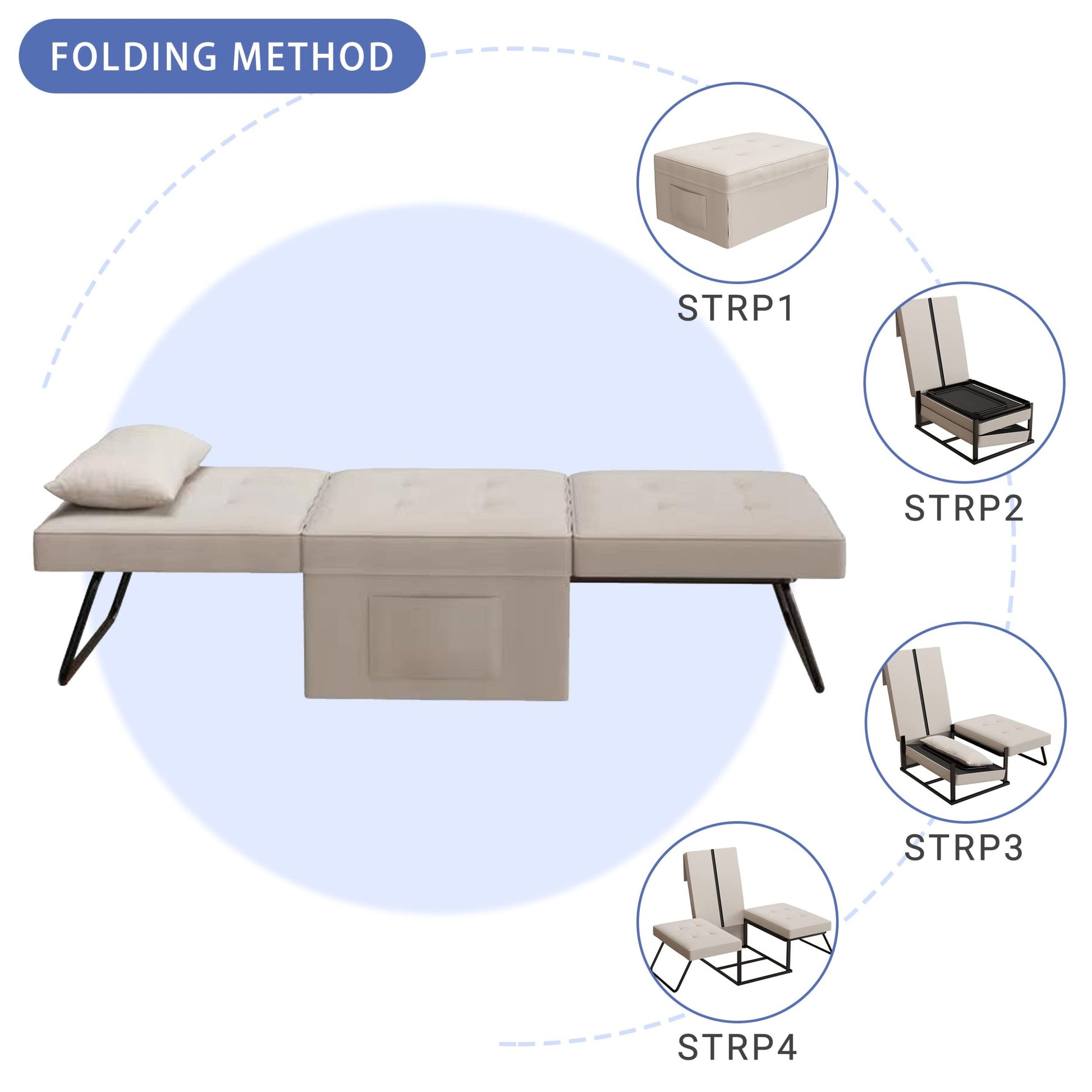 Sofa Bed,Chair Bed,Sleeper Couch,4 In 1 Multi Function Folding Ottoman Bed With Slide Storagepocket For Living Room,Bedroom,Hallway,Beige Beige Espresso Bedroom Mid Century Modern Oak Upholstered Fabric