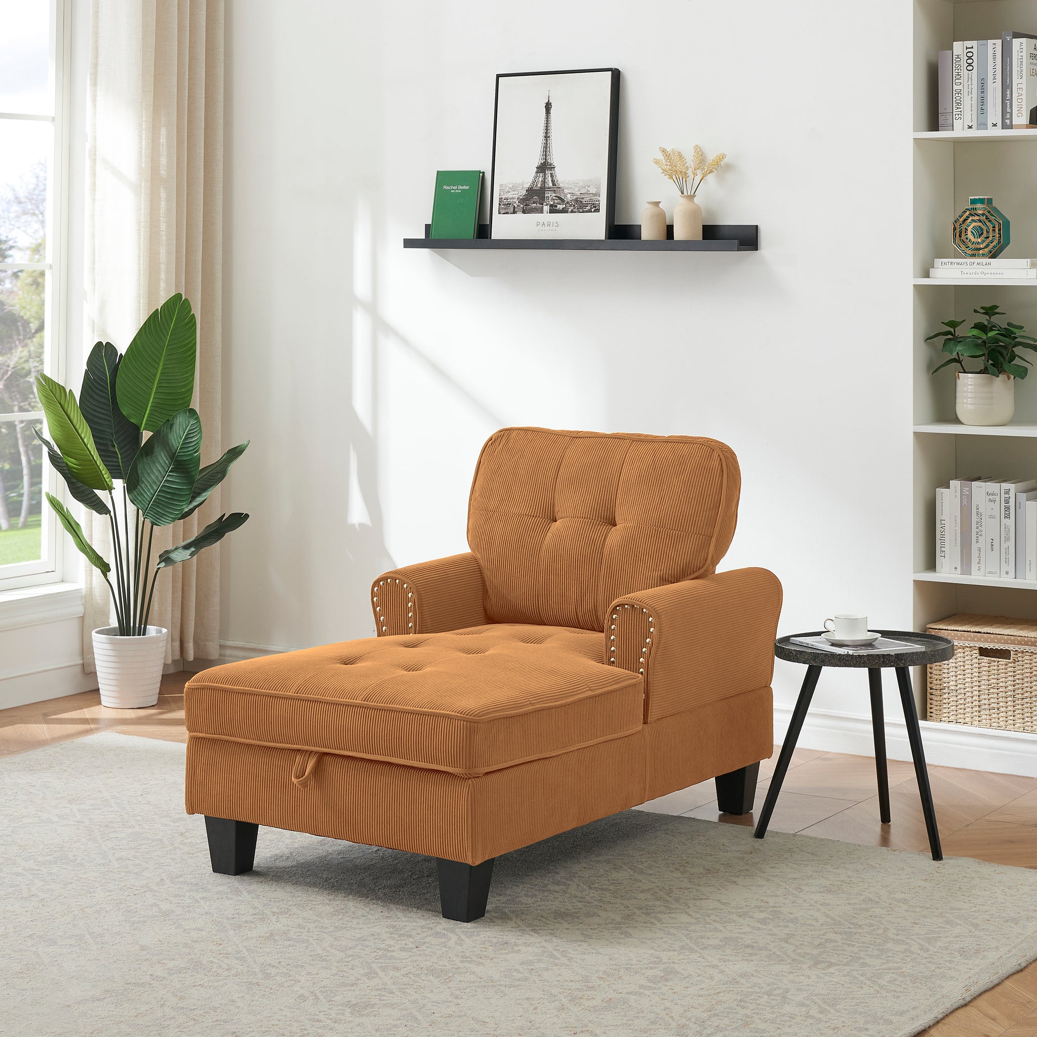 Chaise Lounge Indoor Sleeper Sofa Bed Chair Upholstered Lounge Chair For Bedroom Living Room With Rivets Brown Brown Corduroy