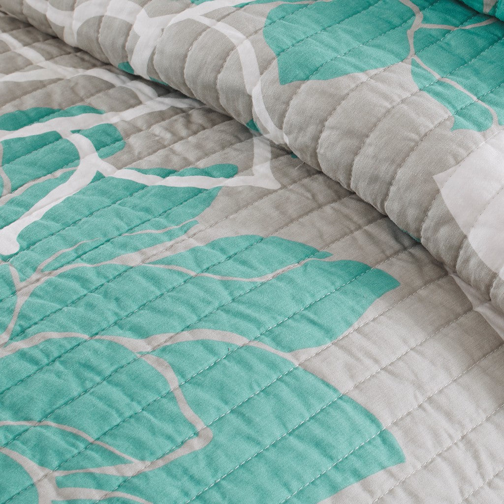 6 Piece Printed Cotton Quilt Set With Throw Pillows Aqua Full Queen Full Aqua Polyester