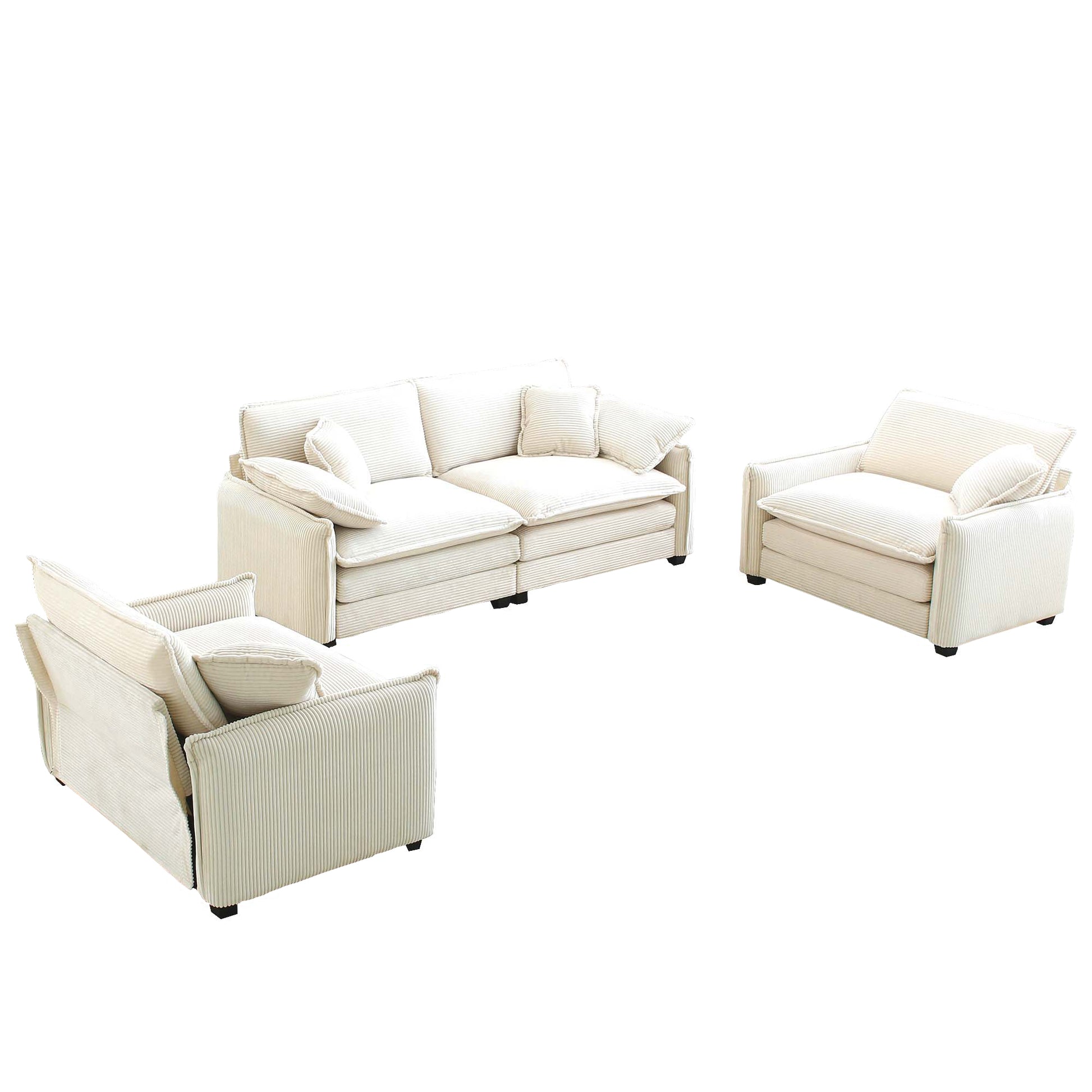 Luxurious And Sophisticated Sofa Set With Soft Cushions And Pillows, Sofa Set For Living Rooms And Clubs As Well As Home Theaters, Consisting Of Two Single Sofas And A 2 Seaters Sofas In Beige Cordur Beige Corduroy 4 Seat