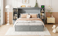 Queen Size Murphy Bed Wall Bed With Drawer And Rattan Decoration With 2 Storage Cabinets, One Set Of Sockets & Usb Ports, Pulley Structure Design, Gray Queen Gray Plywood