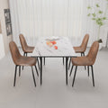 Scalable Mdf Modern Dining Table And Chair Set, Suitable For 2 6 People, White Dining Table And Modern Brown Round Dining Chair 4 Piece Set, Medieval Dining Table Set, Metal Base And Suede Chair Brown White Mdf