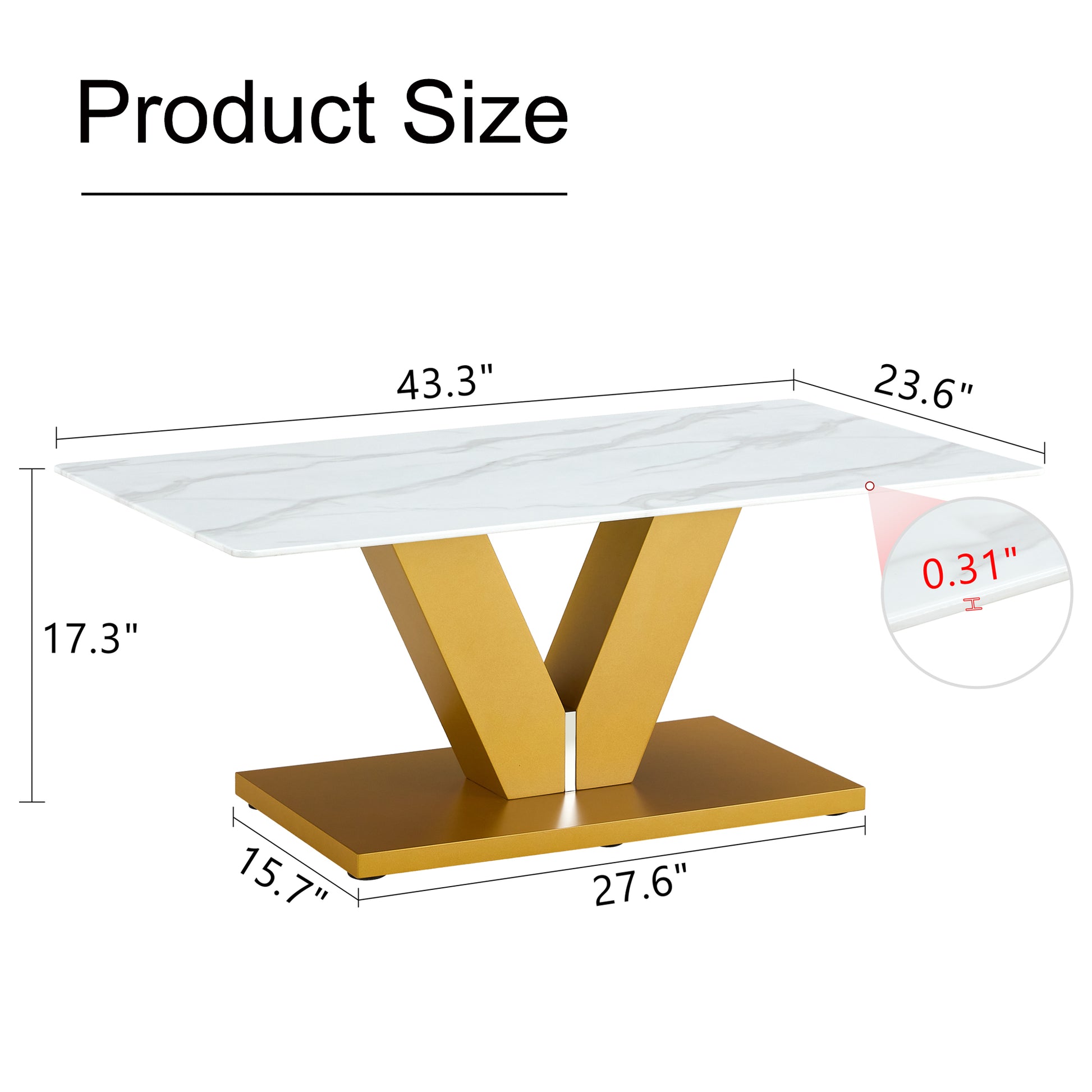 Modern Minimalist Coffee Table. Tempered Glass With Stickers Tabletop,Golden Mdf Pillars. Suitable For Living Room And Dining Room Gold Mdf Glass