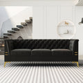 Fx P83 Bk2 Sofa Luxurious Black Velvet Sofa With Gold Legs Modern Chesterfield Design, Tufted Upholstery, 3 Seat Couch For Living Room And Office Black Velvet 3 Seat