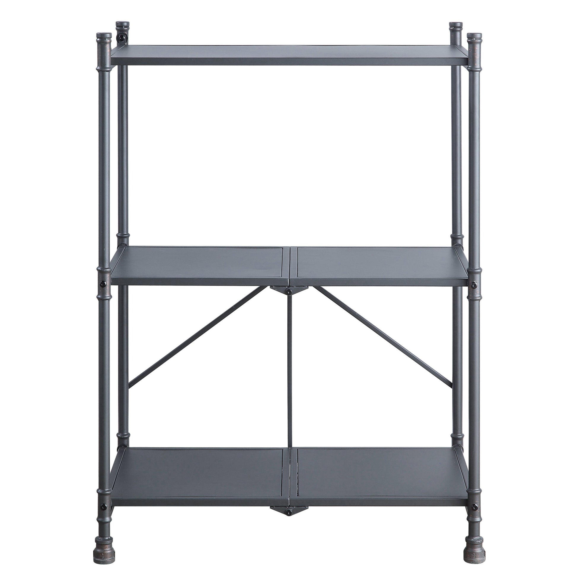 Sandy Black And Dark Bronze Hand Brushed 3 Tier Console Table Black Grey Primary Living Space Industrial,Rustic Shelves Rectangular Metal