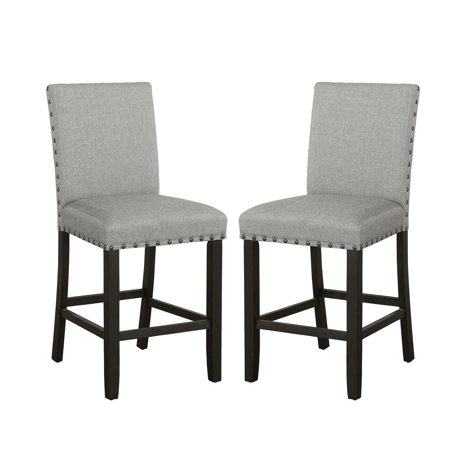 Set Of 2 Fabric Upholstered Counter Height Chairs, Grey And Distressed Noir Solid Grey Dining Room Rectangular Set Of 2 Fabric,Mdf